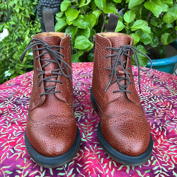 Dr. Martens Delphine Caramel Brown Brogue Detail Wingtip Ankle Boots - Picture 5 of 17